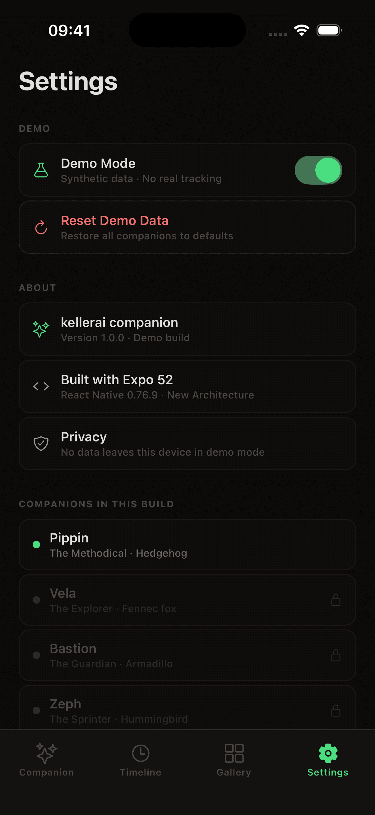 Settings tab screenshot